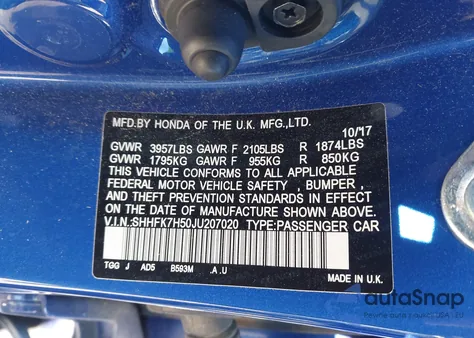 2018 Honda Civic Ex from USA, damaged, VIN SHHFK7H50JU207020